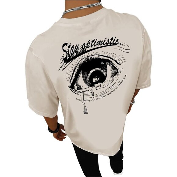 🆕Brand New - Men's Beige With Letter Print Summer Letter Print T Shirts - Picture 3 of 6